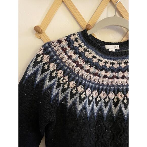 J. Jill Sweater Women's XS Wool Blend Blue Fair Isle Pullover Knit Crew Neck - Picture 4 of 8